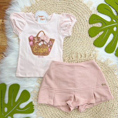  Conj. Blusa Capri  Bella Vita e Short Saia - Rose